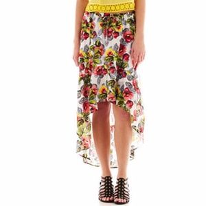 Olsenboye Ruffle-Hem High-Low Print Skirt